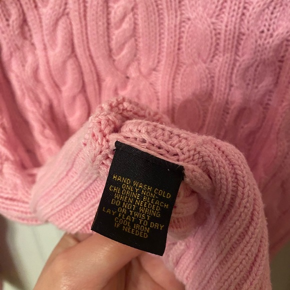 Lauren Ralph Lauren 100% Cotton Zip up Cable Knit Pink Sweater - Picture 6 of 7